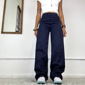 wide leg pinstripe trousers