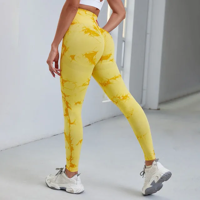 Wjczt Seamless Tie Dye Leggings Women For Fitness Yoga Pants Push Up Workout Sports Legging High Waist Tights Gym Ladies Clothing