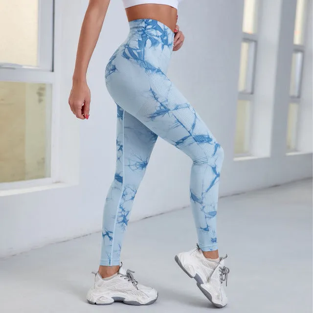 Wjczt Seamless Tie Dye Leggings Women For Fitness Yoga Pants Push Up Workout Sports Legging High Waist Tights Gym Ladies Clothing