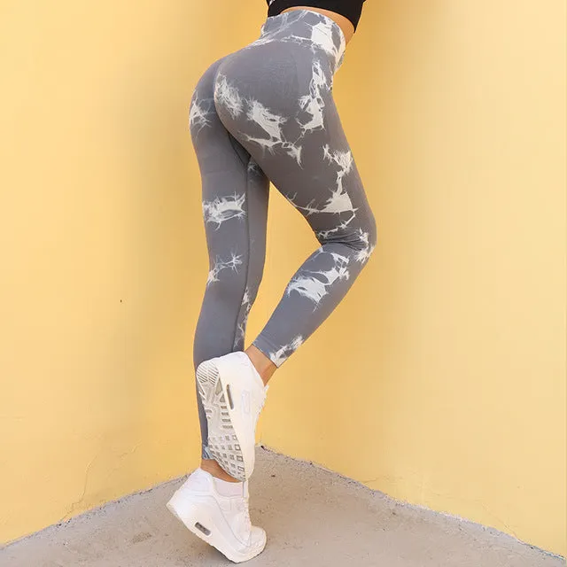 Wjczt Seamless Tie Dye Leggings Women For Fitness Yoga Pants Push Up Workout Sports Legging High Waist Tights Gym Ladies Clothing