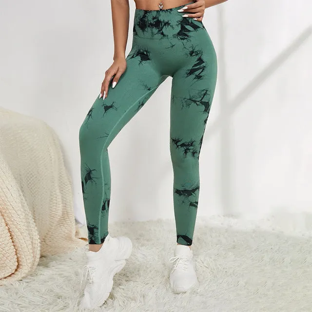 Wjczt Seamless Tie Dye Leggings Women For Fitness Yoga Pants Push Up Workout Sports Legging High Waist Tights Gym Ladies Clothing