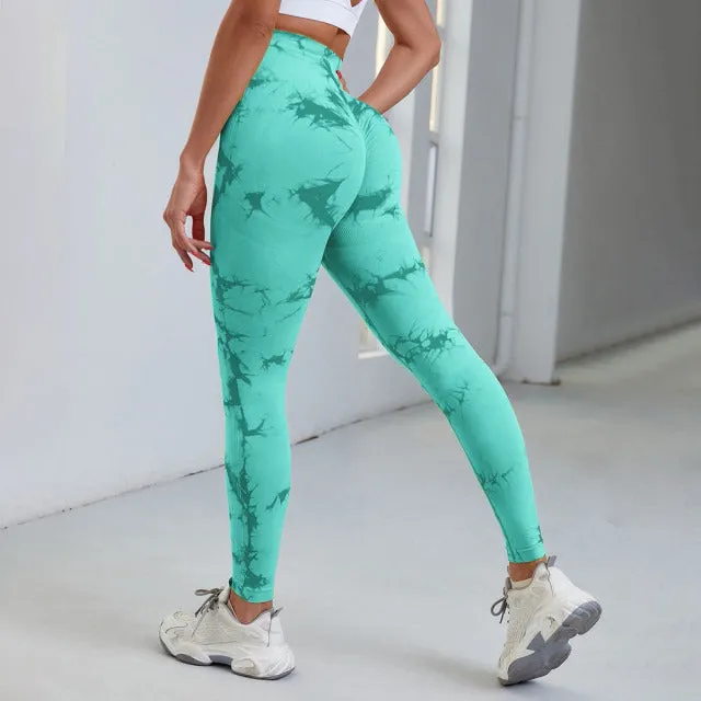 Wjczt Seamless Tie Dye Leggings Women For Fitness Yoga Pants Push Up Workout Sports Legging High Waist Tights Gym Ladies Clothing