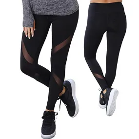 Wjczt Stretchy Mesh Patchwork Black Leggings Women High Waist Fitness Sports Yoga Pants Sexy Casual Hip Lift Gym Push Up Workout Tight