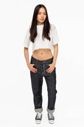 WOMENS BOYFRIEND STYLE JEANS RELAXED FIT WITH JET BLACK CRYSTALS IN RAW