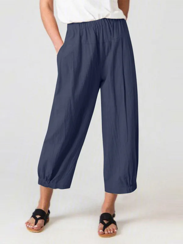 Women's Crop Wide Leg Linen Trousers