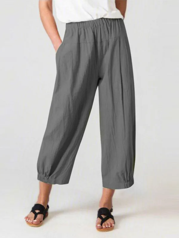 Women's Crop Wide Leg Linen Trousers