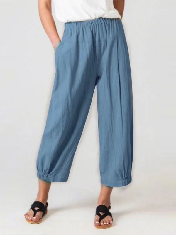 Women's Crop Wide Leg Linen Trousers