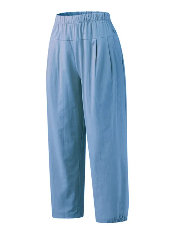 Women's Crop Wide Leg Linen Trousers