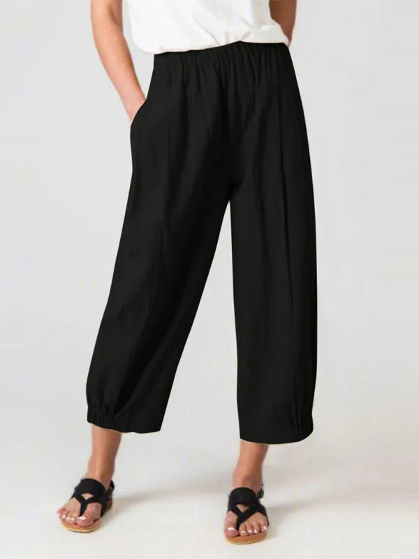 Women's Crop Wide Leg Linen Trousers