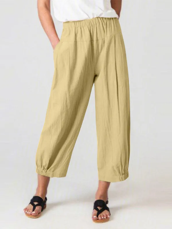 Women's Crop Wide Leg Linen Trousers