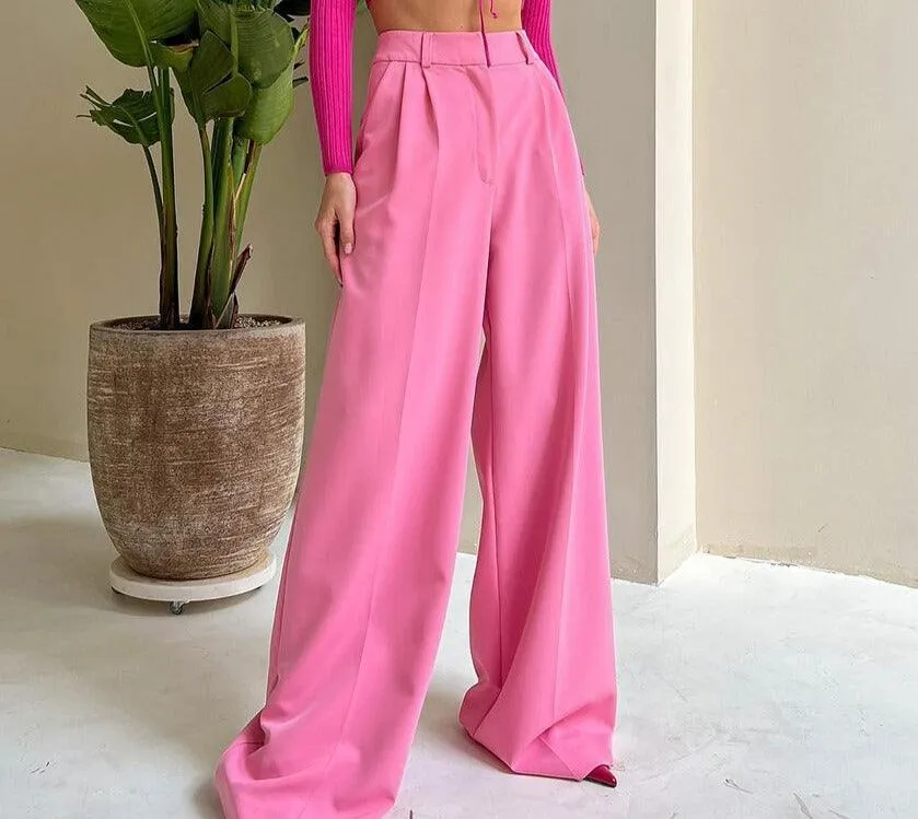 Women’s Wide Leg Solid Color Business Casual Trousers | Loose Fit