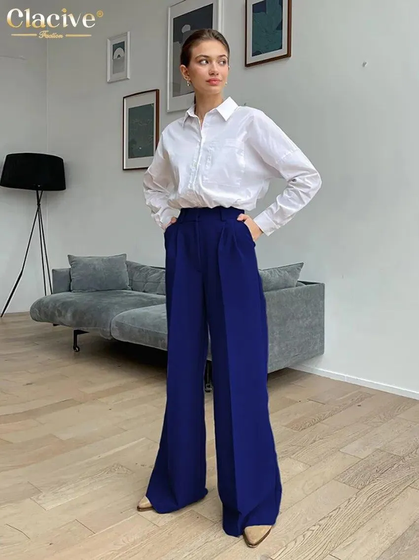 Women’s Wide Leg Solid Color Business Casual Trousers | Loose Fit