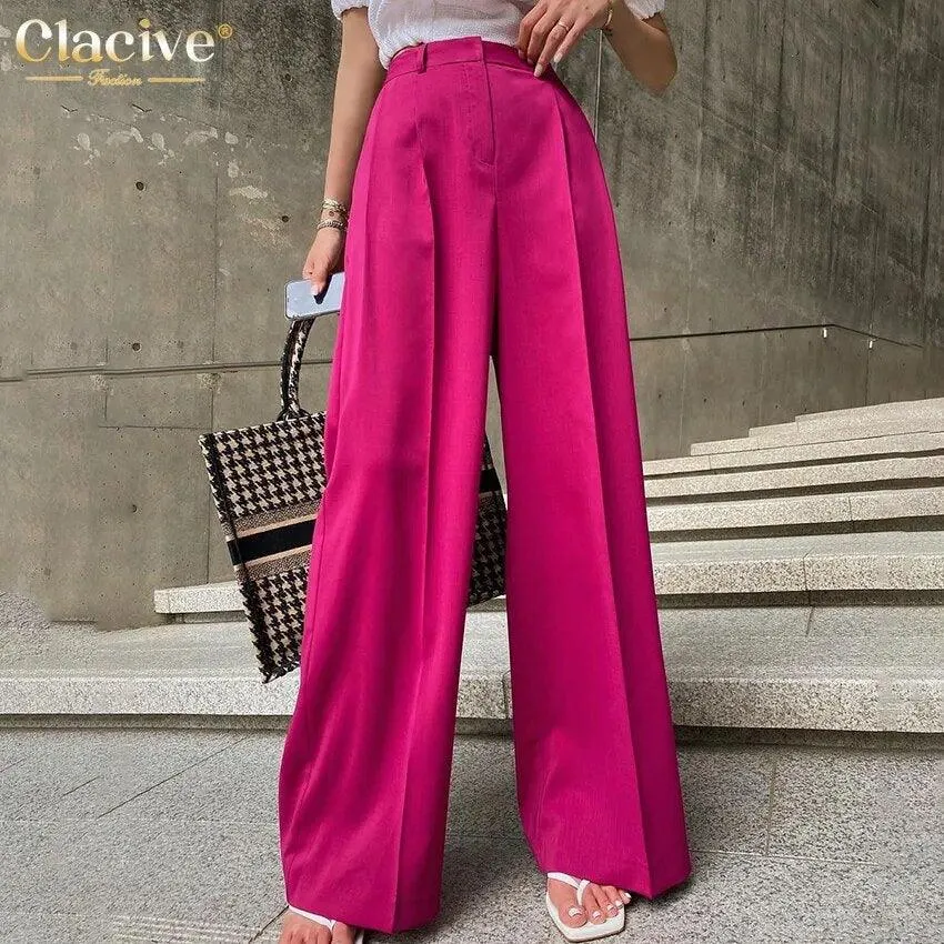 Women’s Wide Leg Solid Color Business Casual Trousers | Loose Fit