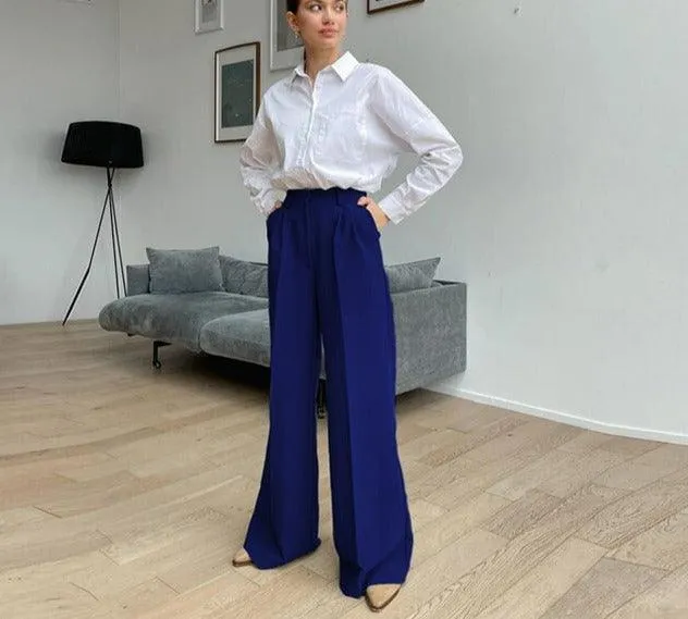 Women’s Wide Leg Solid Color Business Casual Trousers | Loose Fit