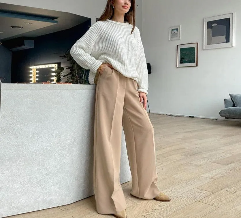 Women’s Wide Leg Solid Color Business Casual Trousers | Loose Fit