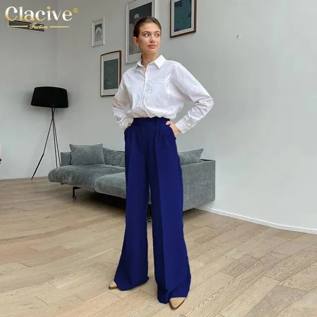 Women’s Wide Leg Solid Color Business Casual Trousers | Loose Fit