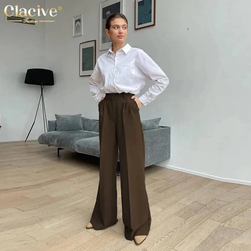 Women’s Wide Leg Solid Color Business Casual Trousers | Loose Fit