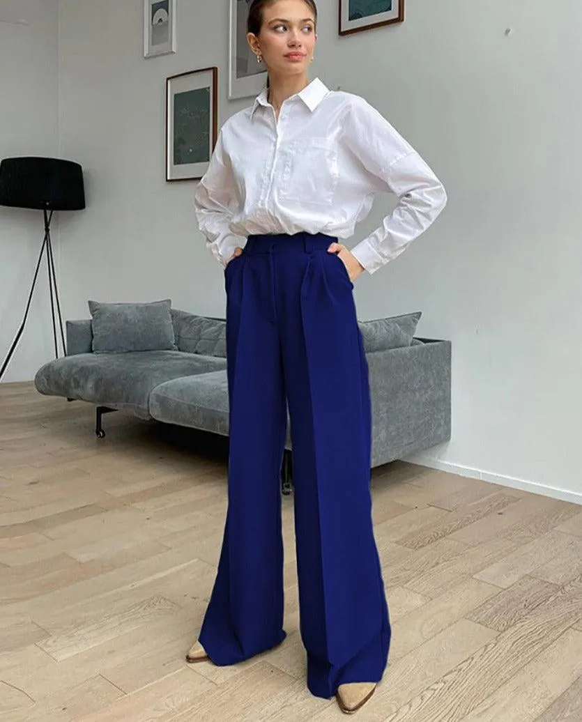 Women’s Wide Leg Solid Color Business Casual Trousers | Loose Fit